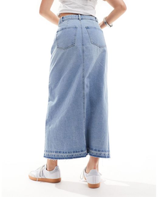 Jdy Blue Split Front Denim Maxi Skirt