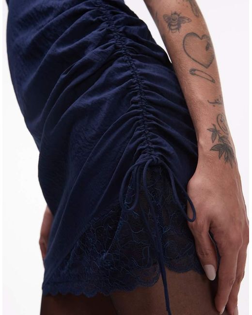 ASOS Blue Cami Lace Trim Satin Slip Mini Dress