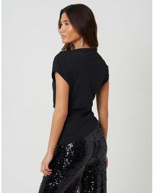 Brave Soul Black Jersey Off The Shoulder Top With Ruching Detail