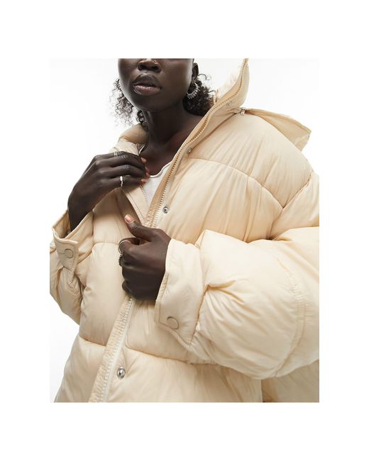 Topshop Unique Natural Mid Length Swing Hem Hooded Puffer Jacket