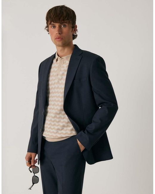 Threadbare Blue Regular Fit Single Breasted Blazer for men