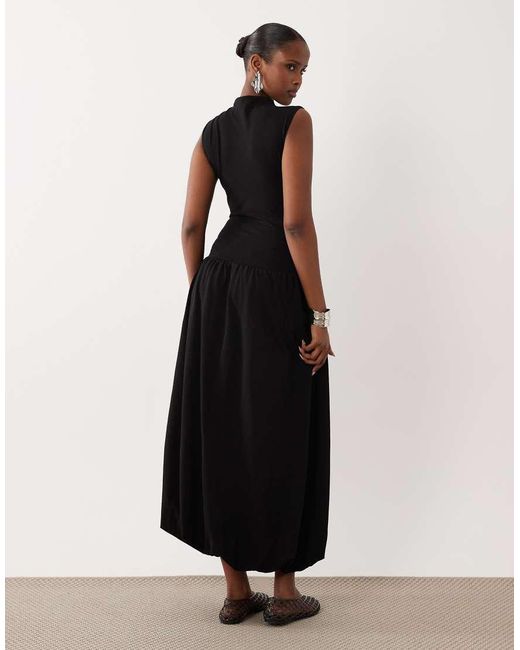 ASOS Black High Neck Drop Waist Sleeveless Maxi Dress