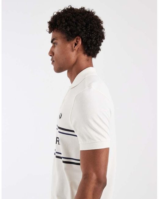 Fred Perry White Text Logo Graphic Polo Shirt for men