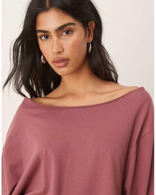 ASOS Red Off The Shoulder Long Sleeve Tee