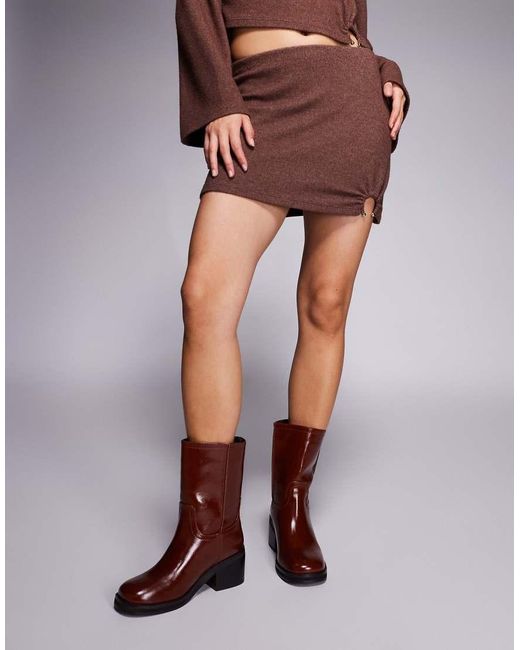 River Island Brown Block Heeled Calf Boot