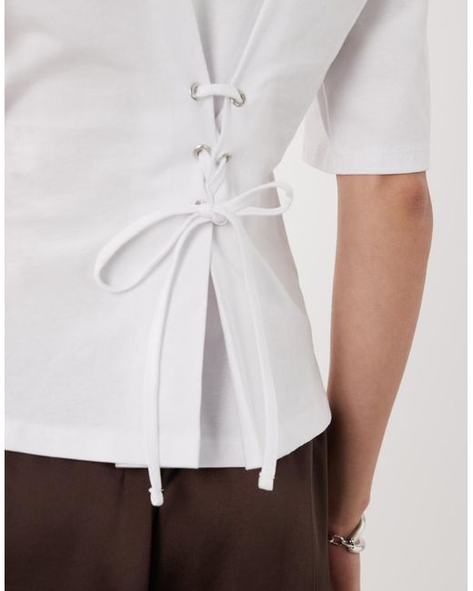 ASOS White Eyelet Lace Up Back Cinched T-shirt