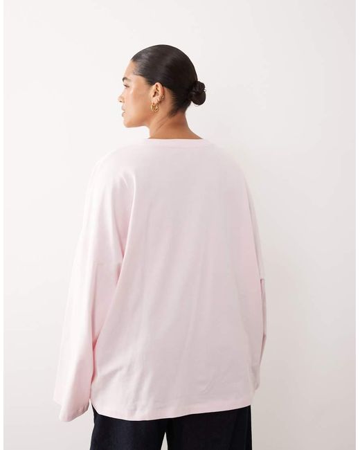 ARRANGE Pink Curve Cotton Oversized Long Sleeve T-shirt