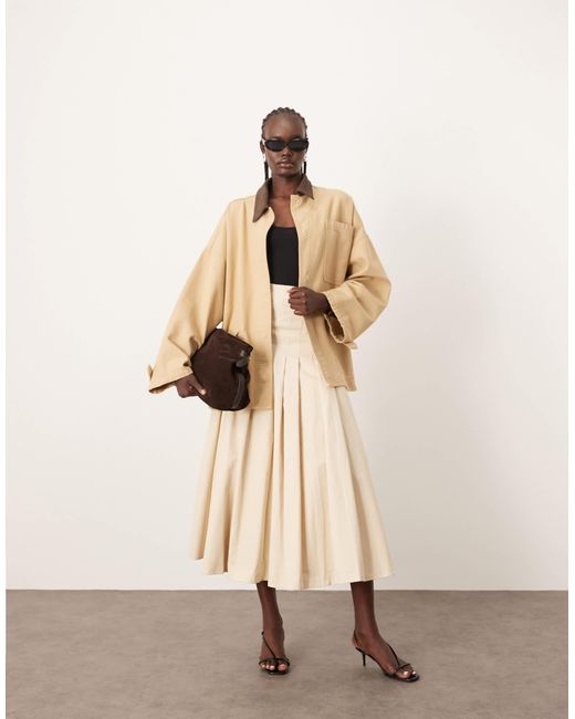 ARRANGE Natural Canvas Oversized Shacket With Corduroy Collar
