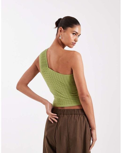JJXX Green One Shoulder Crochet Style Top