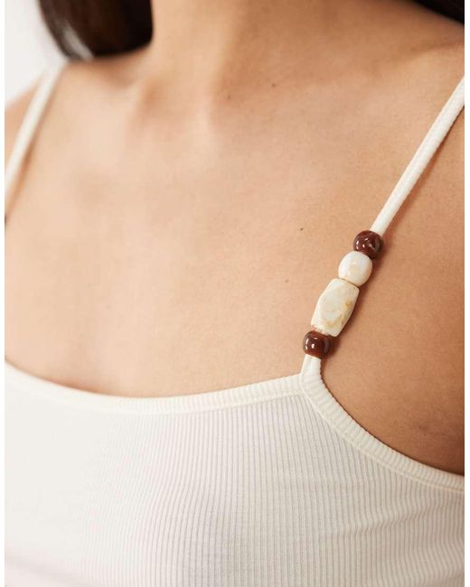 Mango White Square Neck Strappy Beaded Cami Top