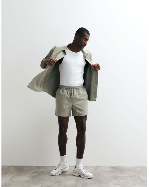 ASOS Natural Motionmaxtm Relaxed Shirt With Side Pockets for men