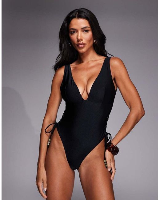 ASOS Black Fuller Bust Carrie Plunge Lace Up Swimsuit
