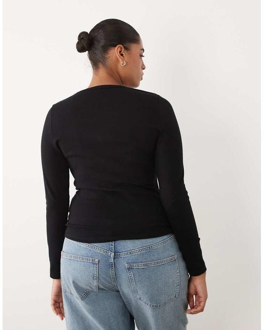 ASOS Black Asos Design Curve Clean Fitted Long Sleeve Top