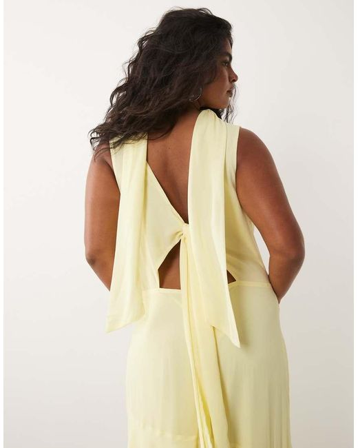 Tfnc Plus Yellow Bridesmaids Chiffon Cowl Neck Scarf Detail Midi Dress