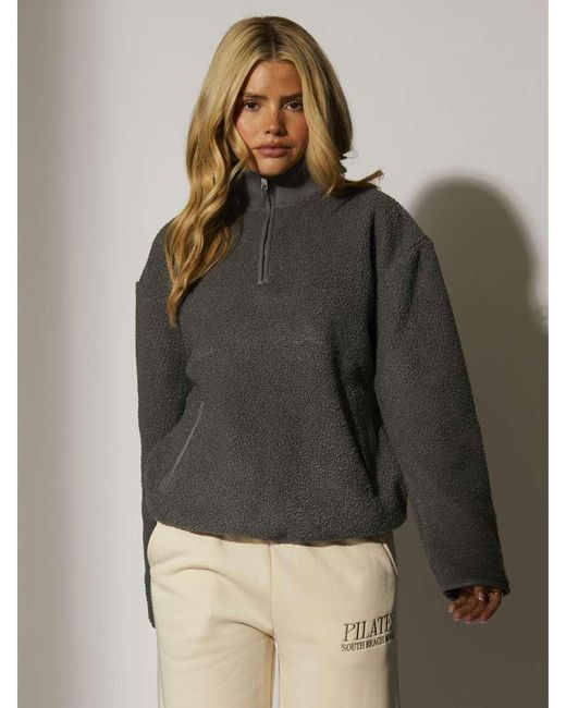 South Beach Gray Fleece Back Borg 1/4 Zip Jumper
