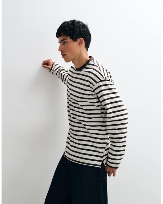 Jack & Jones White Long Sleeve Striped T-shirt for men