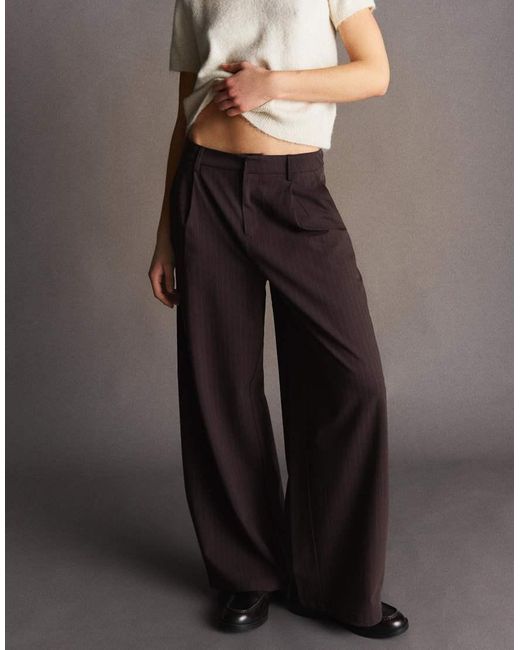 Bershka Brown Double Fabric Voluminous Trousers