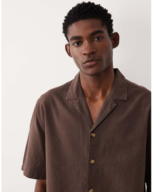 ASOS Brown Textured Camp Collar Shirt for men