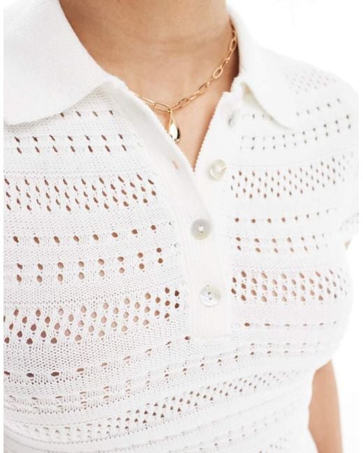 Bershka White Ribbed Knit Polo Maxi Dress