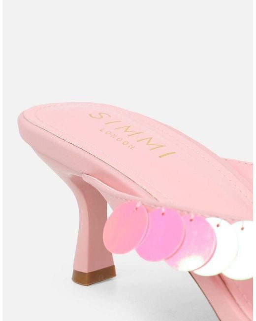 SIMMI Pink Dixy Strap Square Toe Heeled Mules