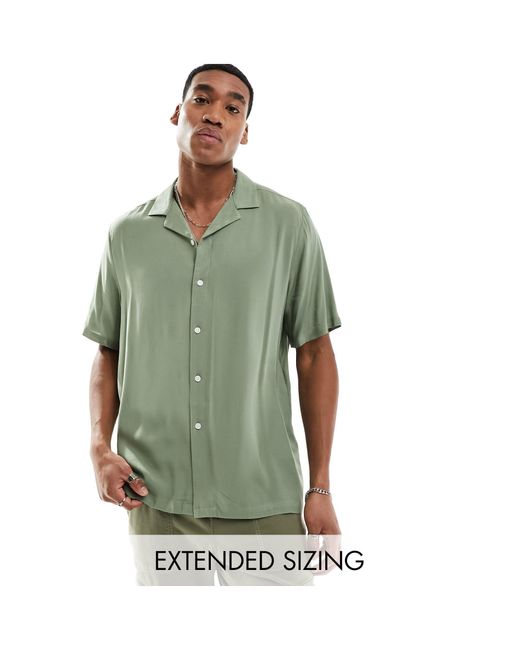 ASOS Green Relaxed Fit Viscose Shirt With Revere Collar for men