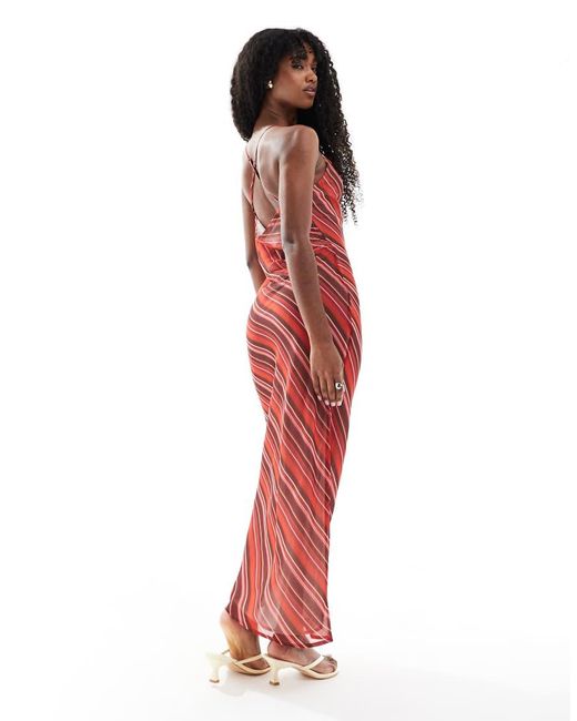 ASOS Red Chiffon Cowl Neck Maxi Slip Dress