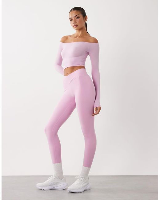 BO+TEE Pink Bo+tee Off Shoulder Long Sleeve Sheer Top