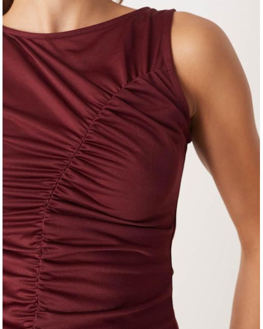 ASOS Red Jersey Ruched Detail Tank Top In Burgundy
