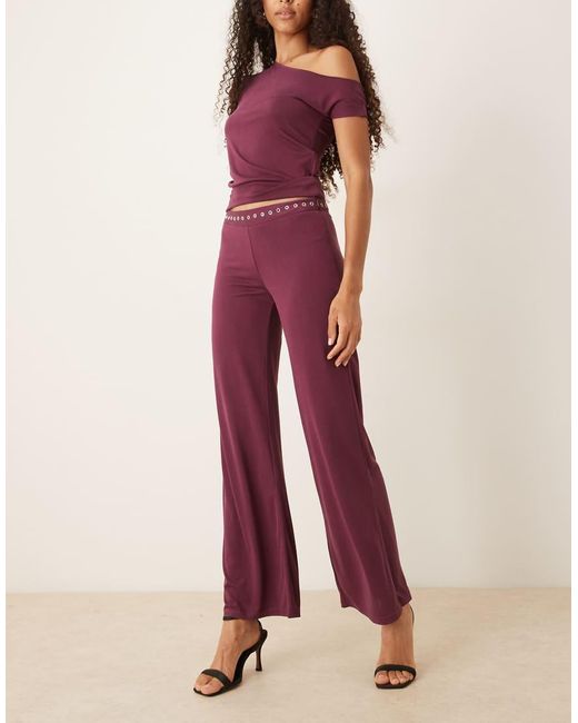 Motel Red Danika Studded Waistband Slouchy Trousers