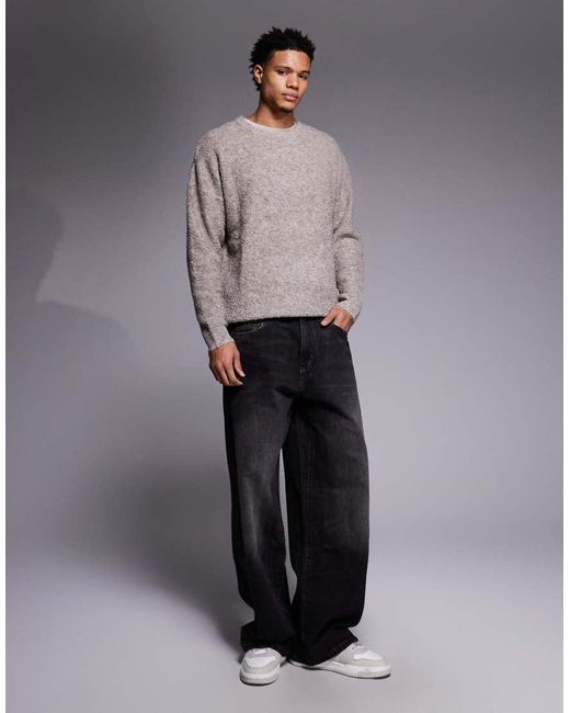 ASOS Gray Oversized Knitted Boucle Crew Neck Jumper for men