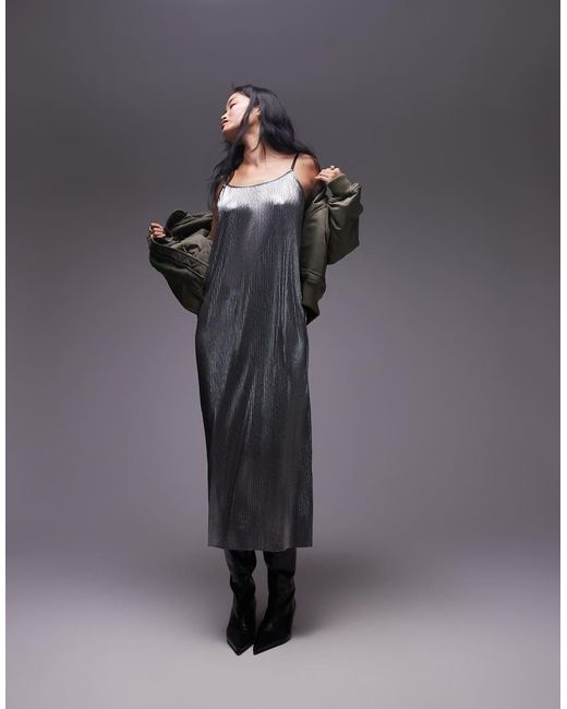 TOPSHOP Maxi Jurk Met Spaghettibandjes in het Gray