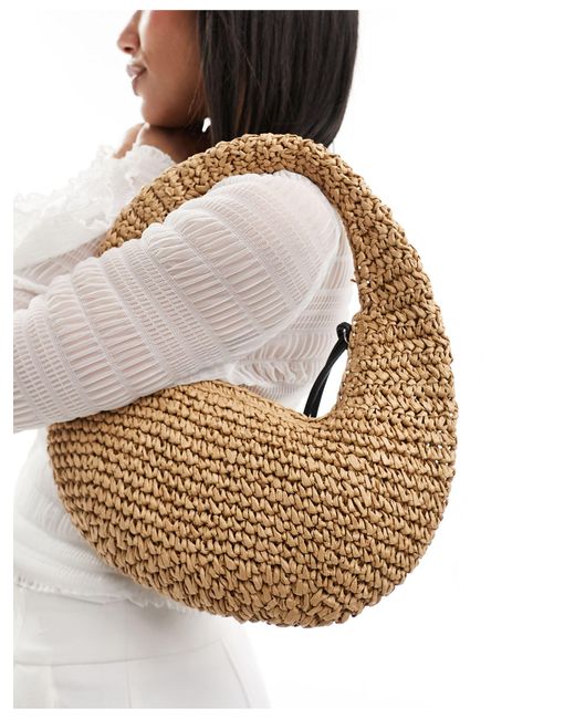 ASOS Natural Straw Hand Crochet Scoop Shoulder Bag
