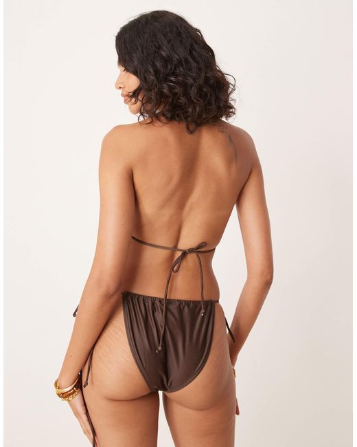 Motel Brown Pami Hibiscus Print Triangle Bikini Top