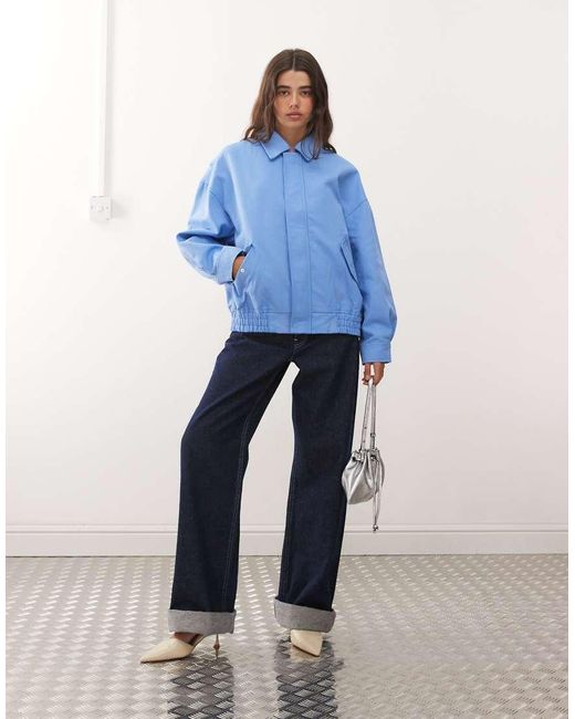 Lioness Blue Kenny Collar Detail Oversized Canvas Bomber Jacket