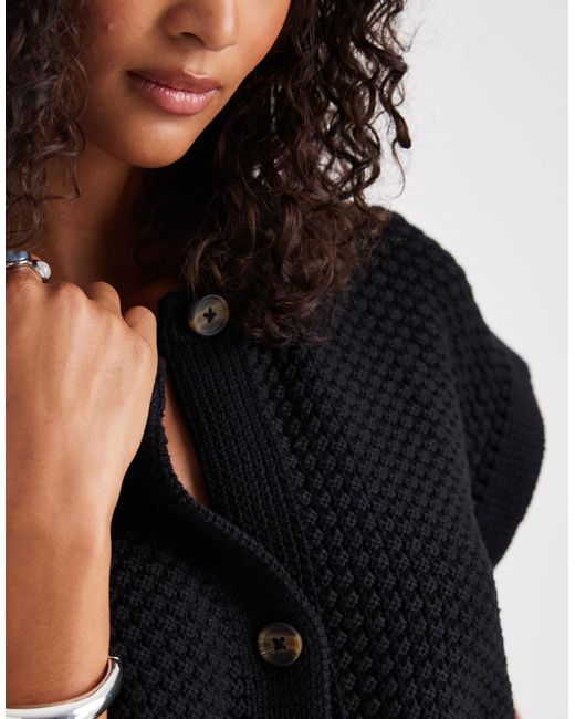 ASOS Black Boxy Knitted Stitch Waistcoat With Button Detail