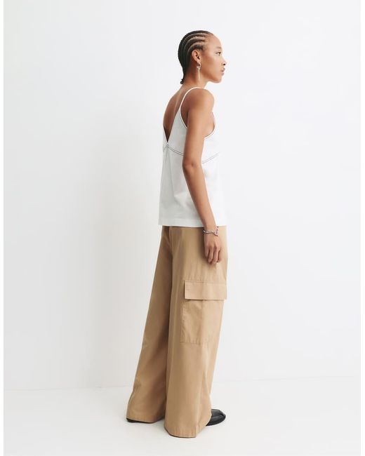 Pull&Bear Top Met Contrasterende Stiksels En Bandjes in het White