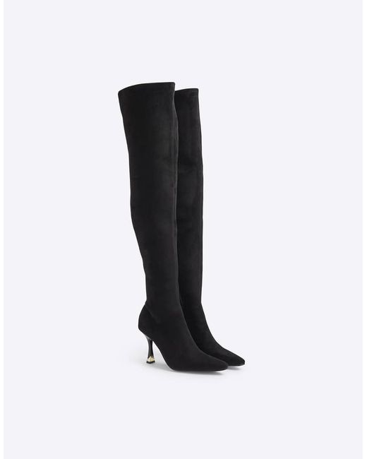 River Island Black Suedette Heeled Boots