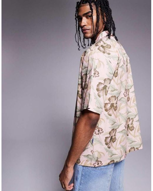 Camisa Rosa Holgada De Manga Corta Con Diseño Estampado De HUGO de hombre de color Gray