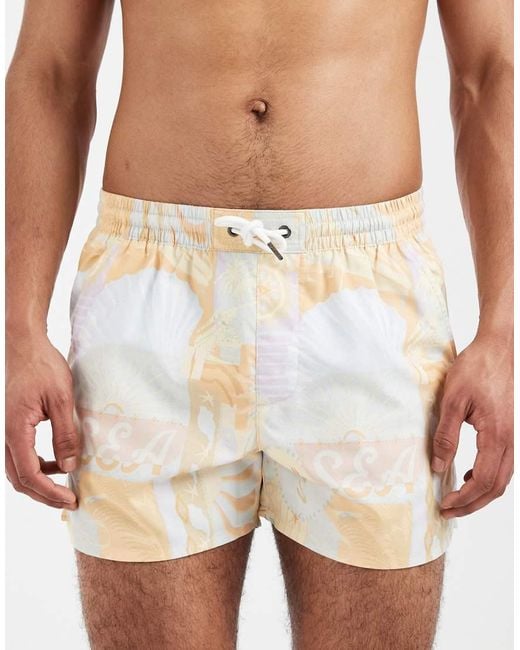 Aray White Seascape Print Swim Shorts for men