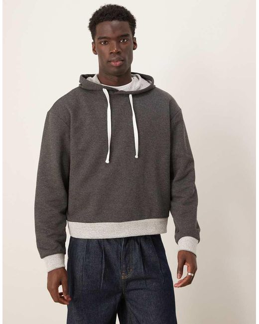 Sudadera Gris Carbón De Corte Cuadrado Extragrande Con Capucha Y Bajo En Contraste De ASOS de hombre de color Gray