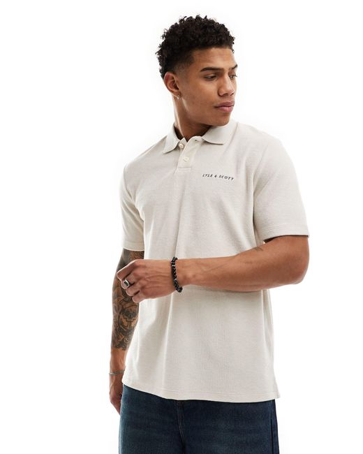 Lyle & Scott White Towelling Embroidered Logo Polo for men