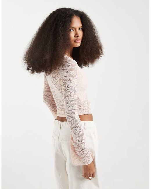 Motel White Yamuna Long Sleeve Lace Top
