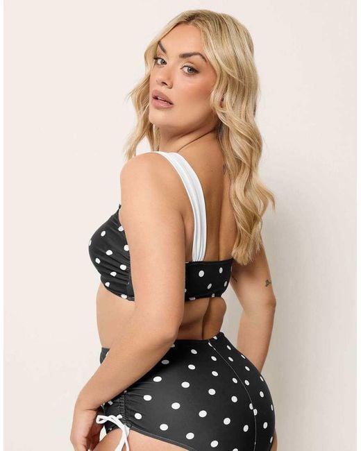Yours Clothing Black Polka Dot Bikini Top