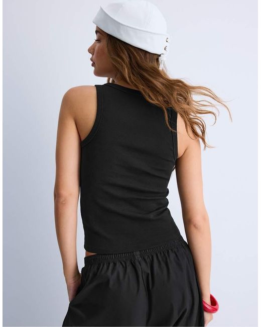 Stradivarius Black Ribbed Racerback T-shirt