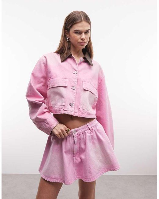 AFRM Pink Tanner Denim Cropped Utility Jacket