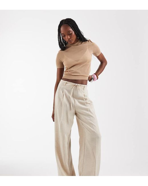 Vero Moda Natural Woven Pleat Front Tailored Trouser With Tie Waist