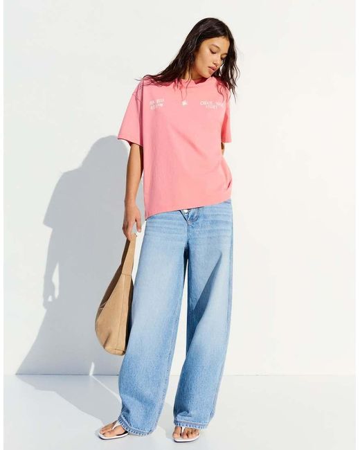 Bershka Pink Washed Effect Short Sleeve T-shirt