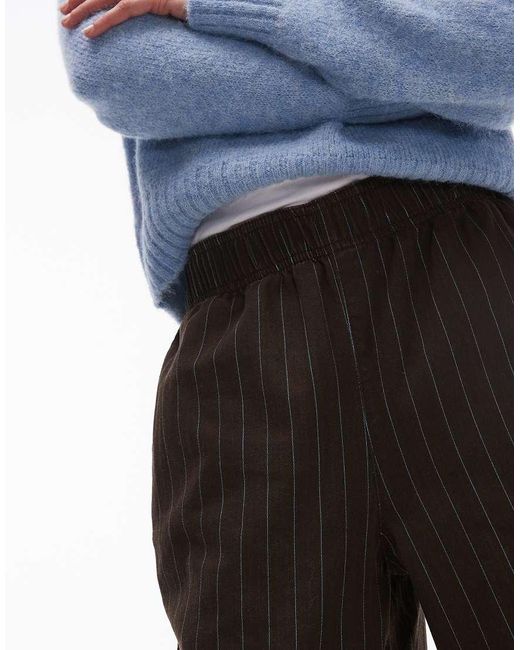 TOPSHOP Blue Pull On Straight Leg Striped Trouser