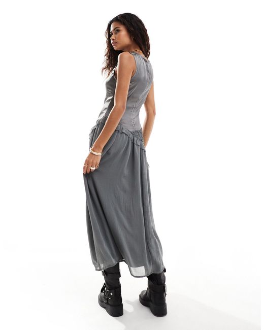 Édition limitée - robe mi-longue en tissu varié Reclaimed (vintage) en coloris Gray