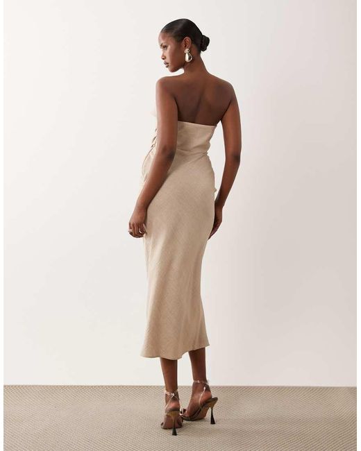 ASOS Natural Draped Bodice Structured Bandeau Midi Dress-neutral